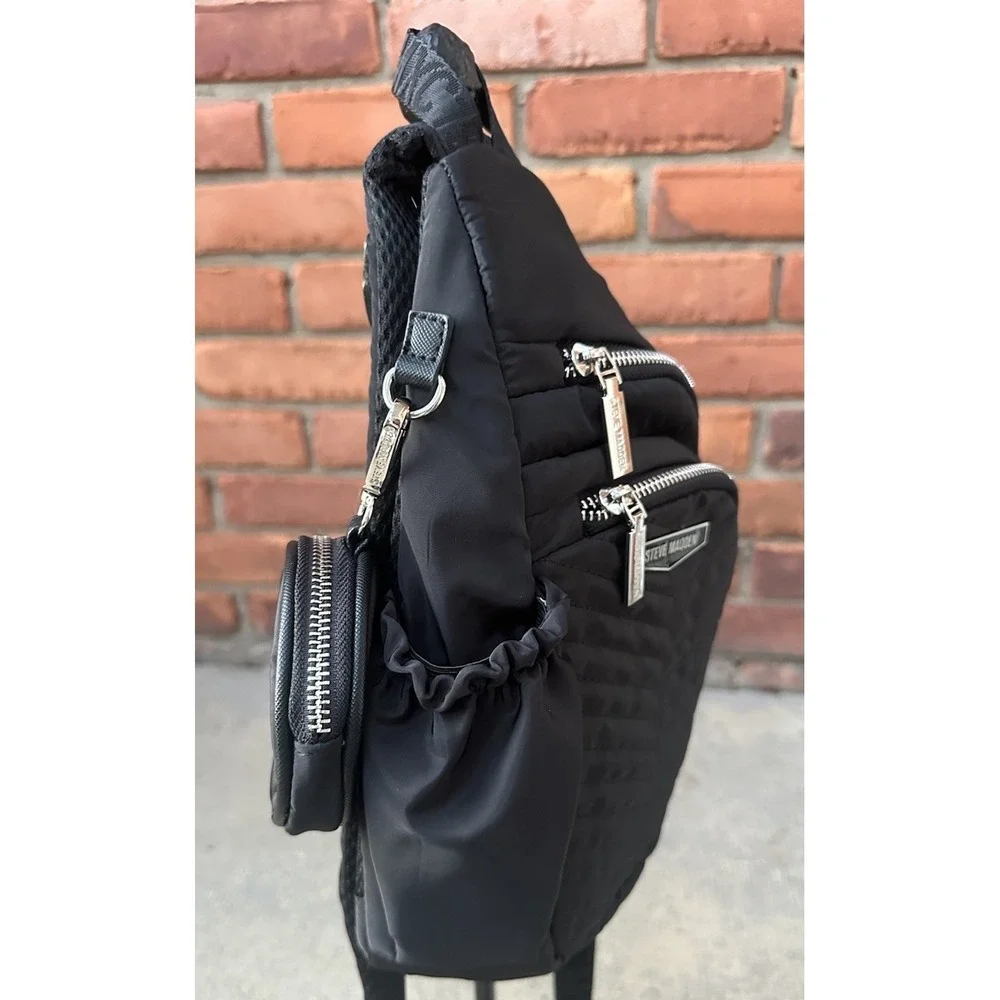 Steve Madden Aurora Quilted Sling Backpack w/ Coin Purse Black - Picture 2 of 13